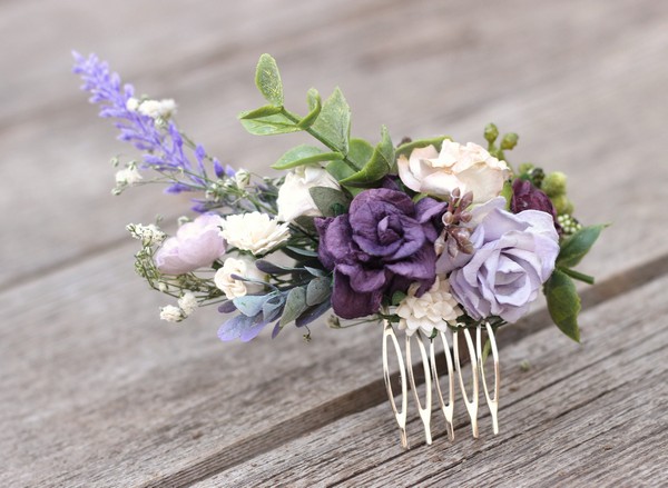 Purple flower hair comb lavender wedding hair comb floral hairpiece